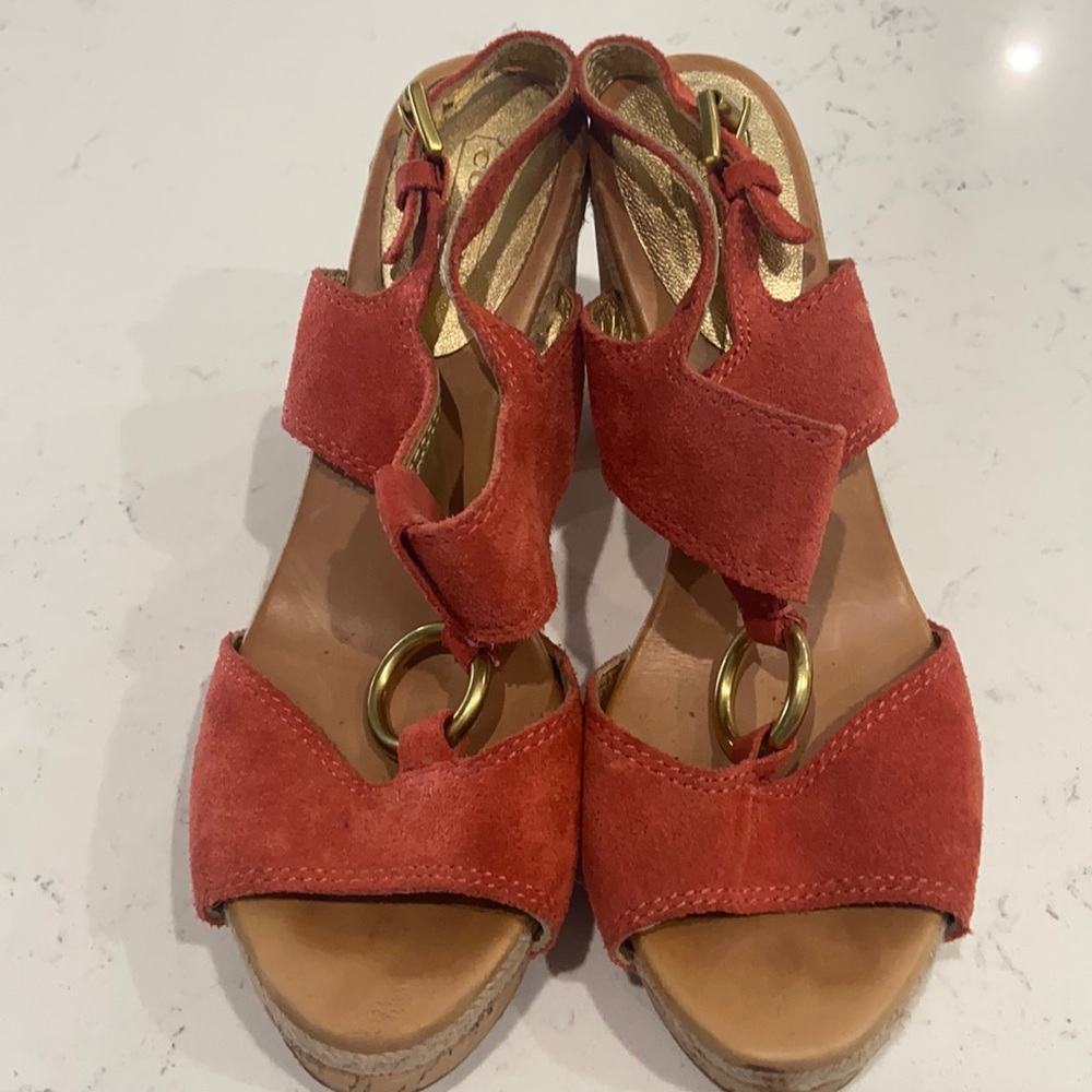 Amazingly comfortable, and fashionable pink suede, size 8 Coach espadrilles.